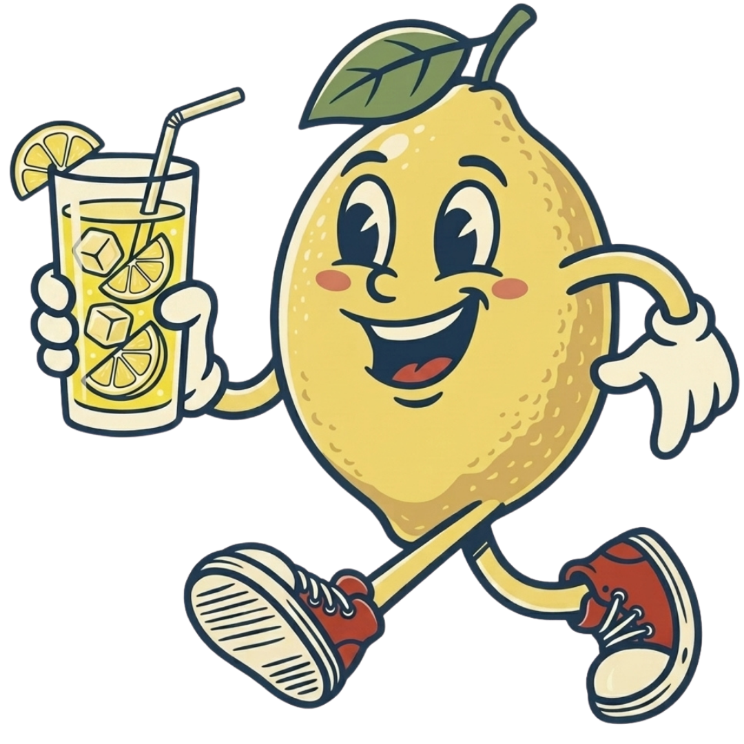 The What's Actually Going On lemon mascot waving